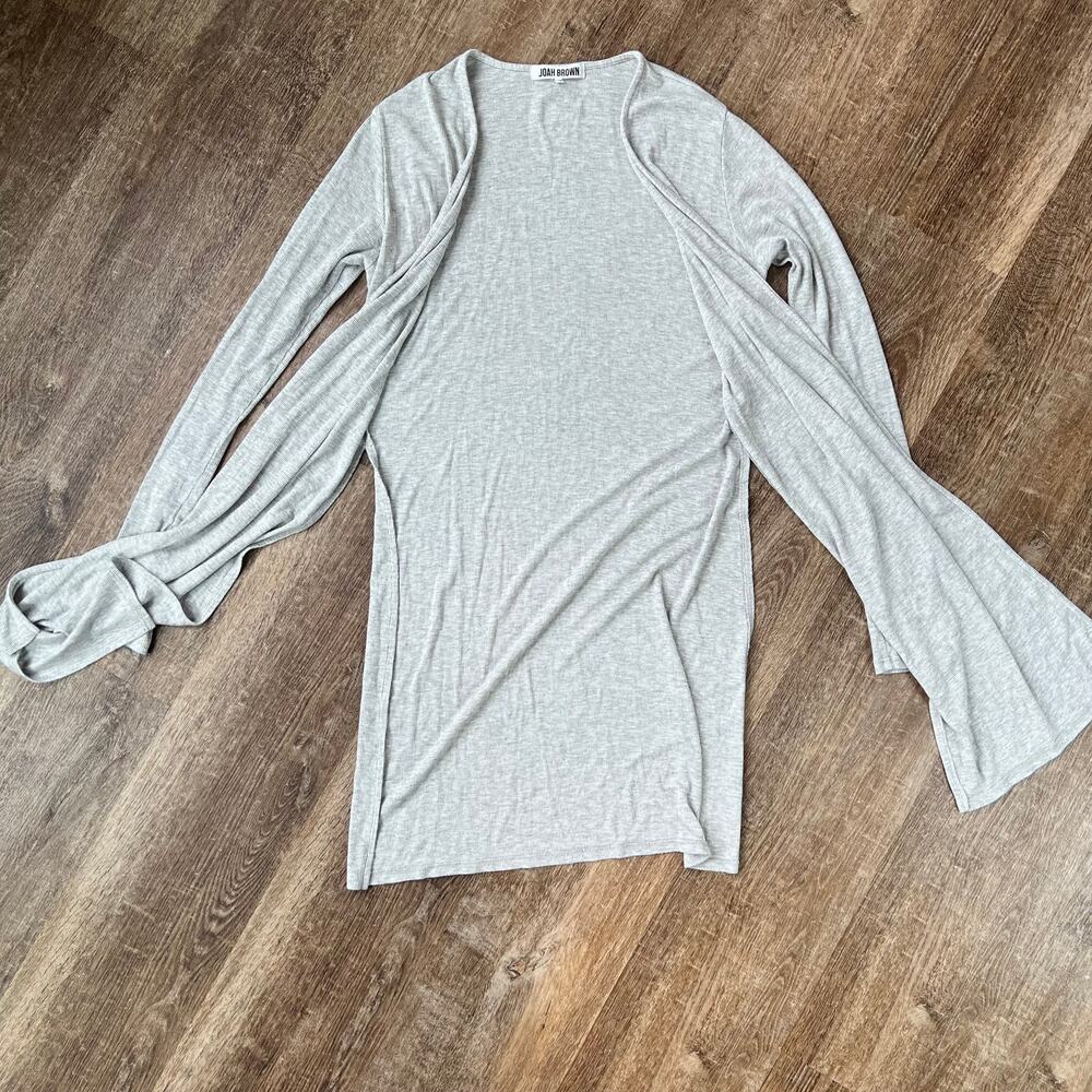 Joah Brown Long Double Slit Ribbed Gray Cardigan - Picture 3 of 5